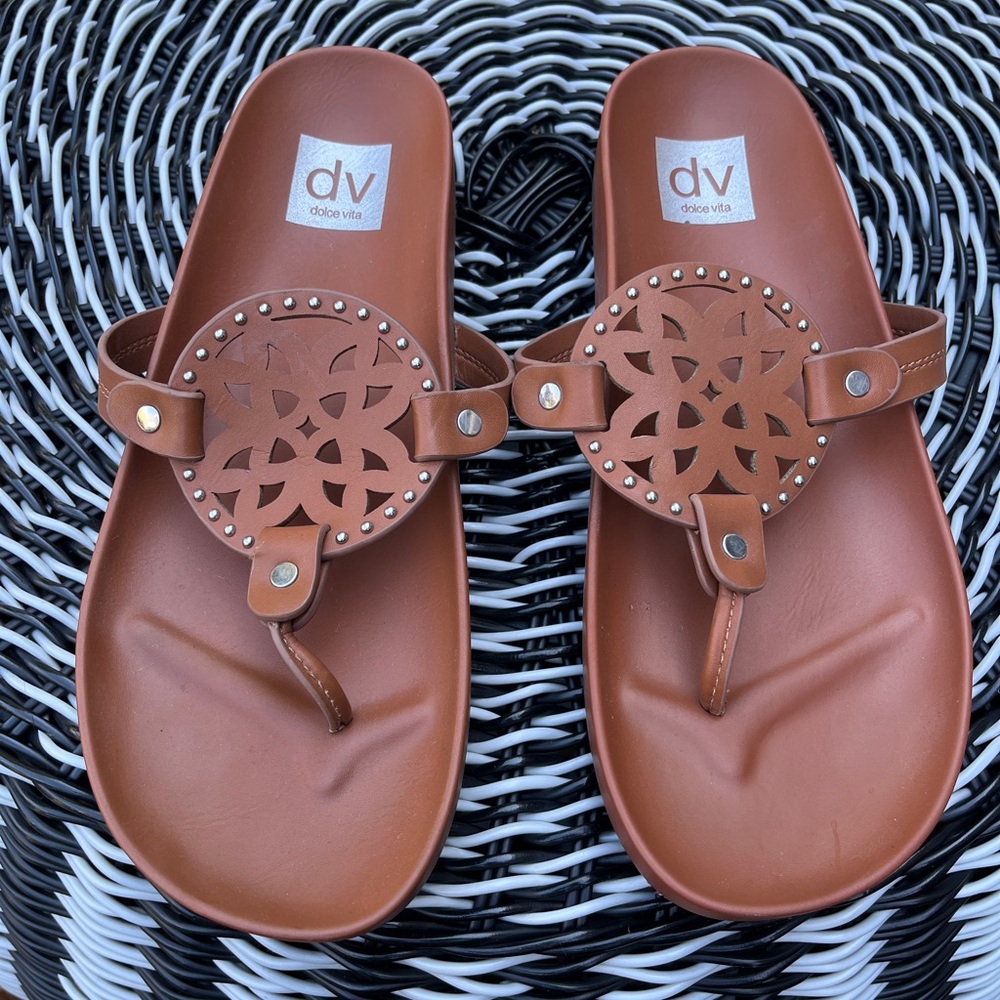 DV by Dolce Vita Tan Sandals with Studded Cutout